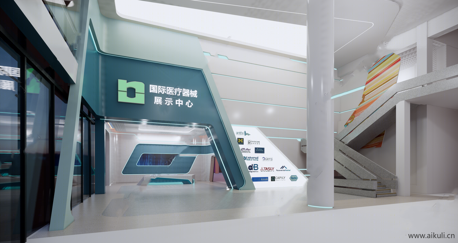 现代医院医疗器械科学展厅展馆文化墙宣传墙SU模型
