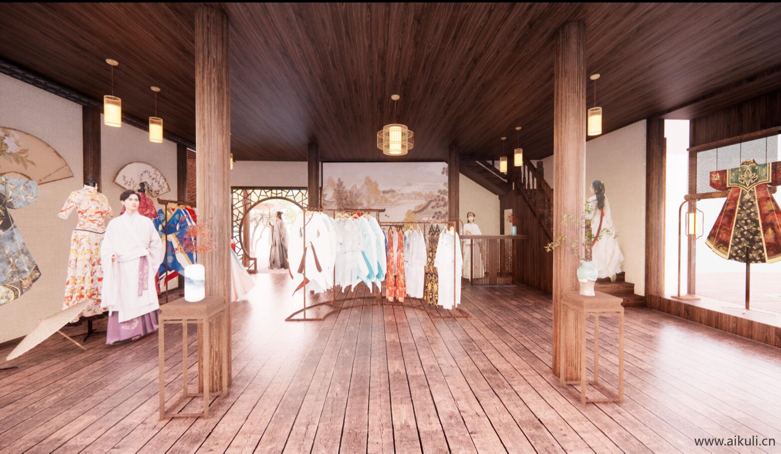 唐宋文化服饰服装店展厅汉服店旗袍店摄影体验店SU模型