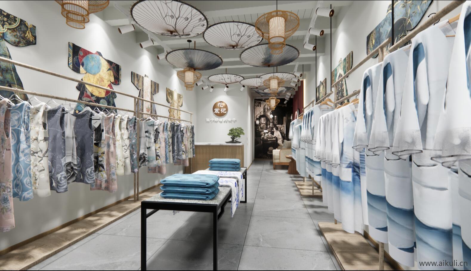 新中式服装店摄影体验店SU模型