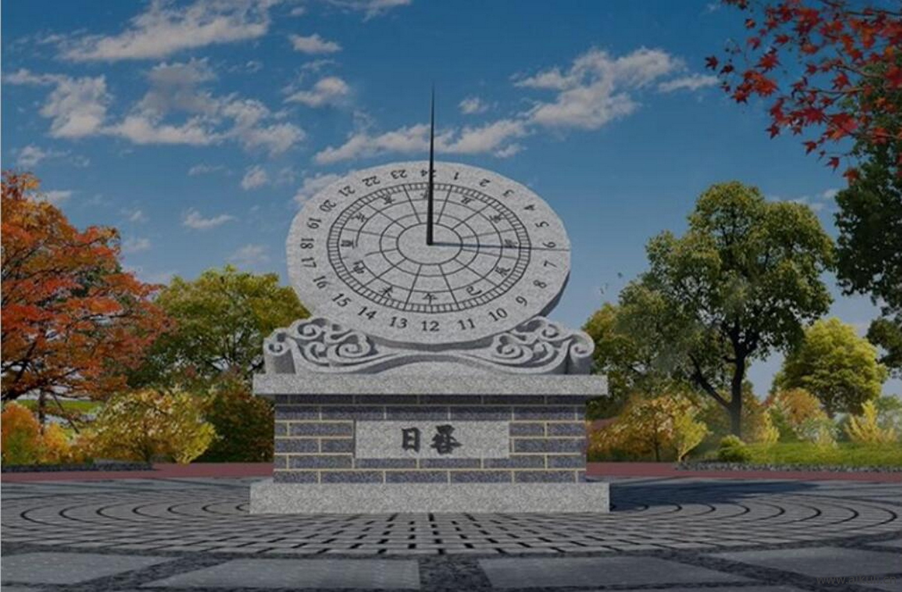 大靳农耕雕塑 文化广场日晷模型