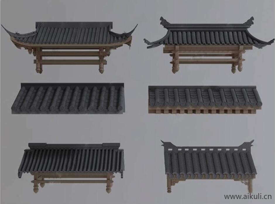 中式建筑构件 屋檐 飞檐 瓦片 琉璃瓦 屋脊 屋顶 (1)
