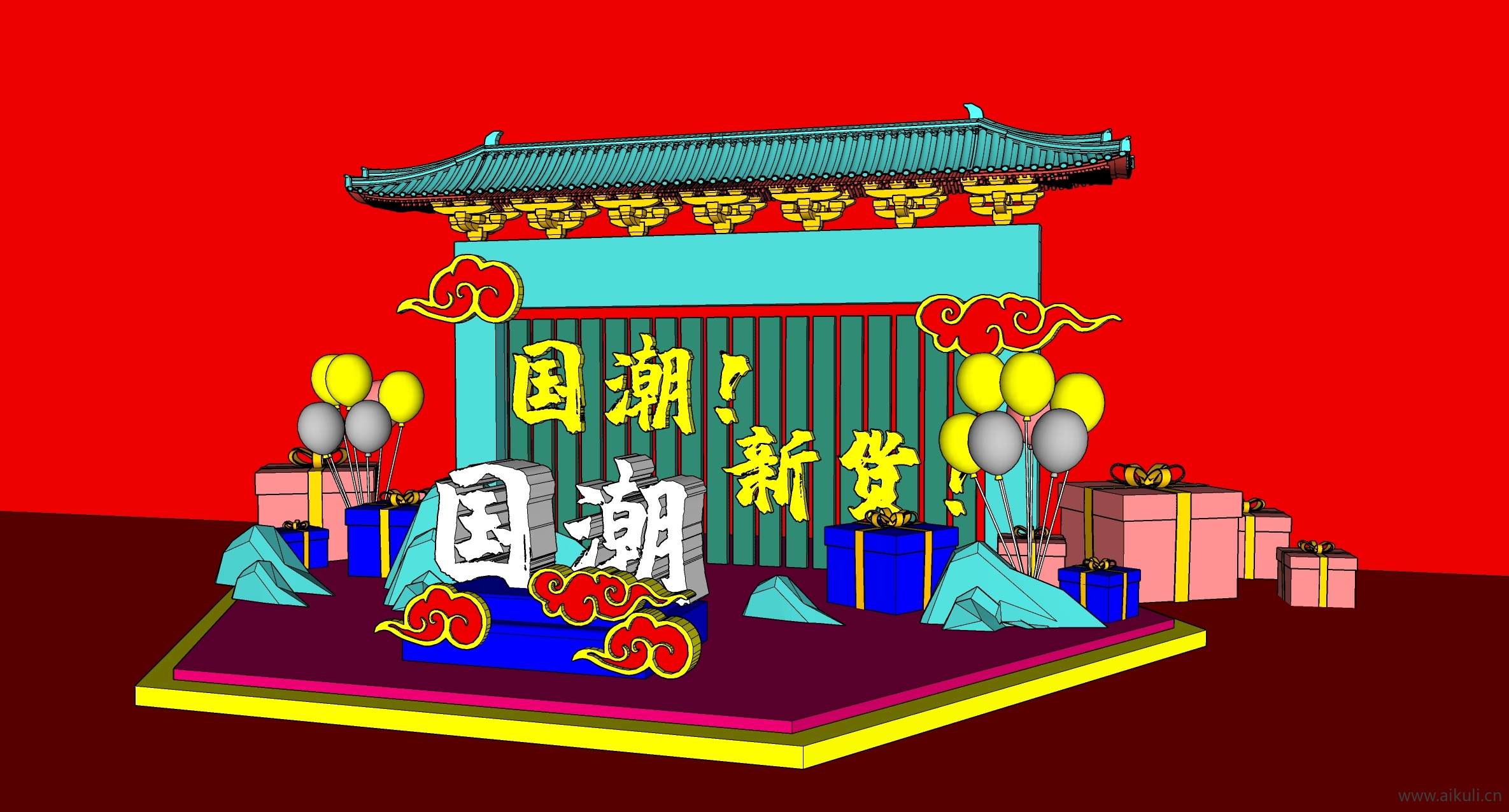 国潮美陈小品艺术装置装饰SU模型