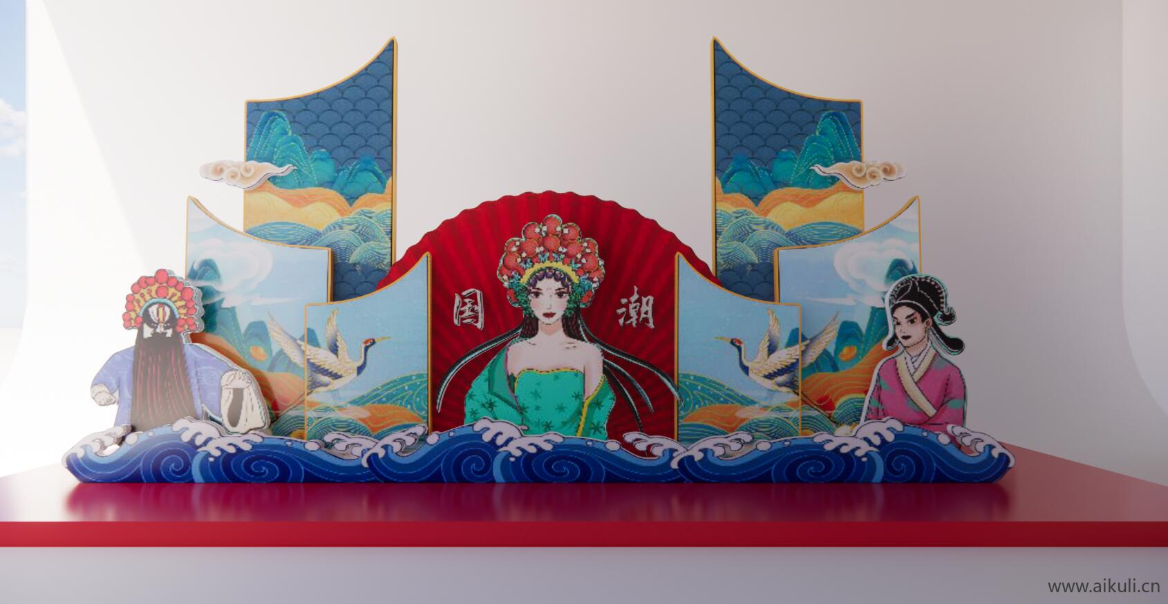 国潮美陈 中式门头 活动小品装饰SU模型BD