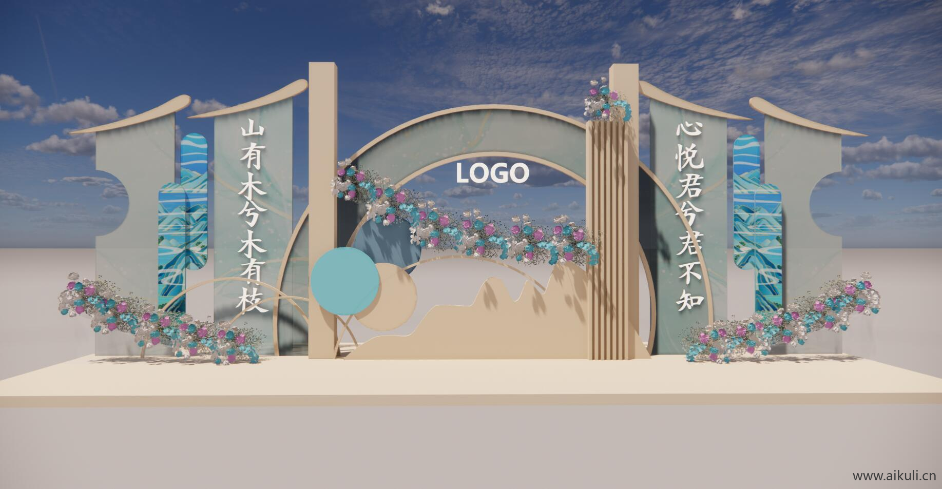 中式门头国潮美陈小品艺术装置装饰SU模型S