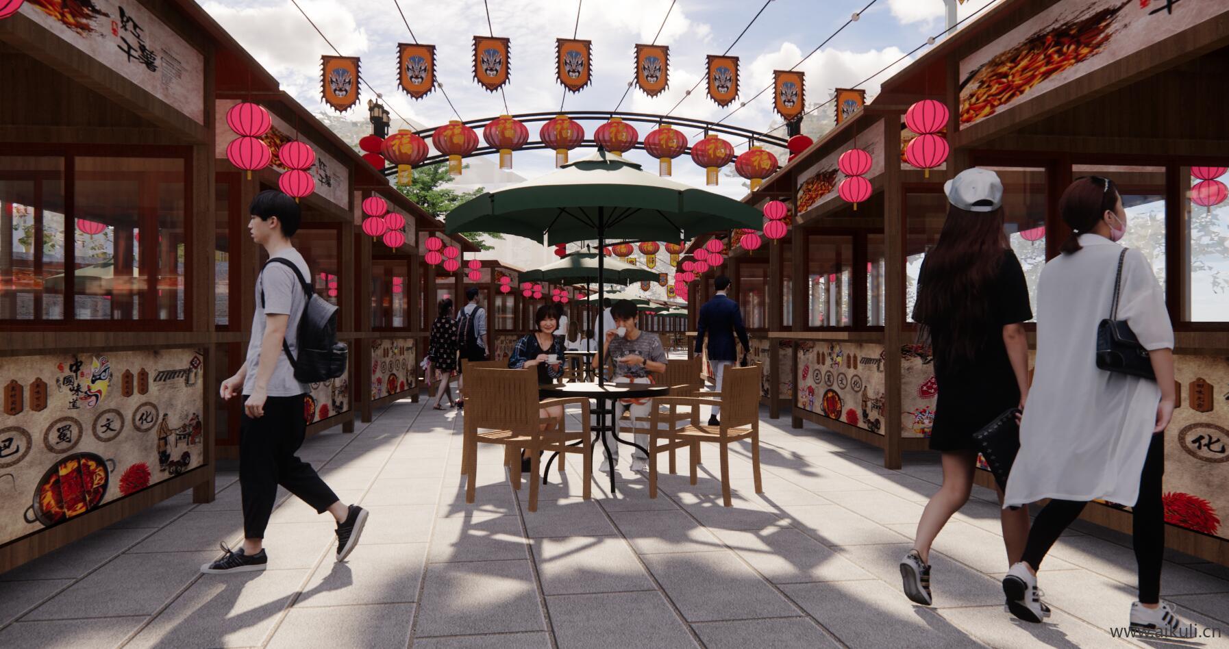 国潮小吃街 集市艺术装置SU模型