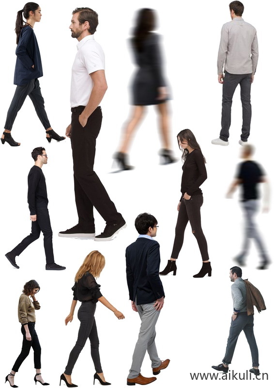 免抠走路办公人物素材贴图