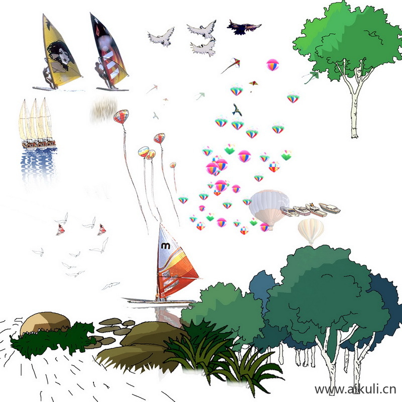 手绘立面景观筑景植物N-PSD免扣
