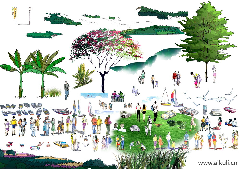 手绘立面景观筑景植物J-PSD免扣