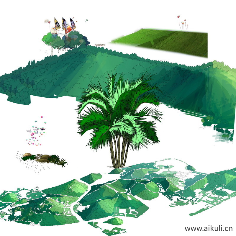 手绘立面景观筑景植物O-PSD免扣