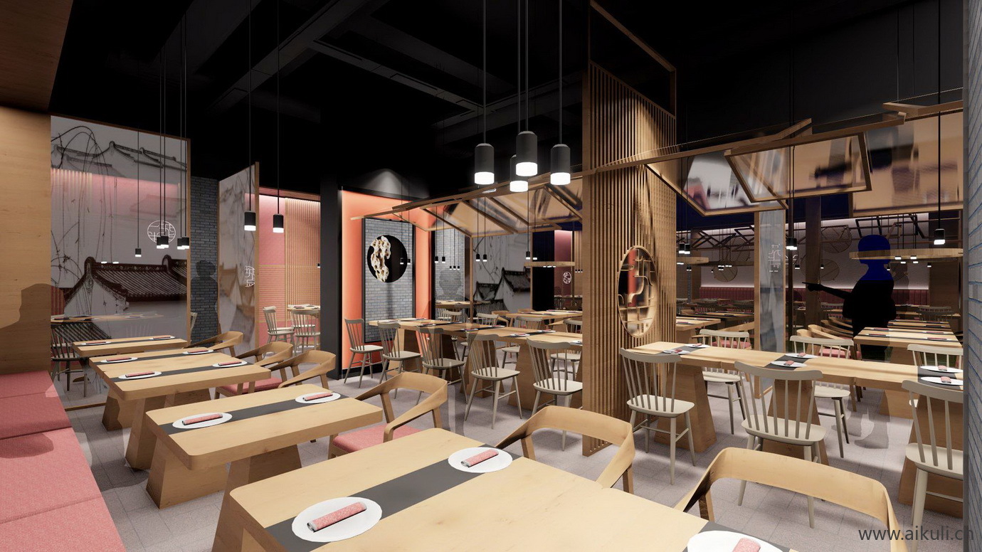 中式特色主题餐饮设计餐厅SU模型