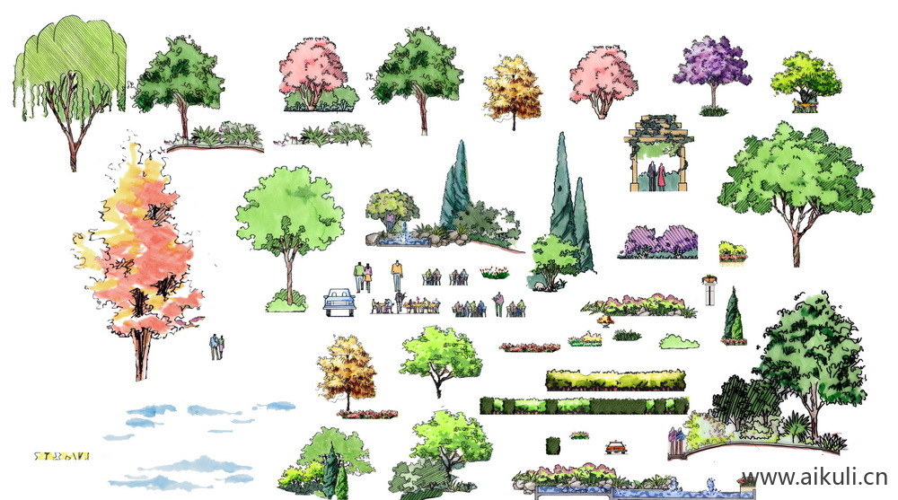 手绘立面景观筑景植物R-PSD免扣