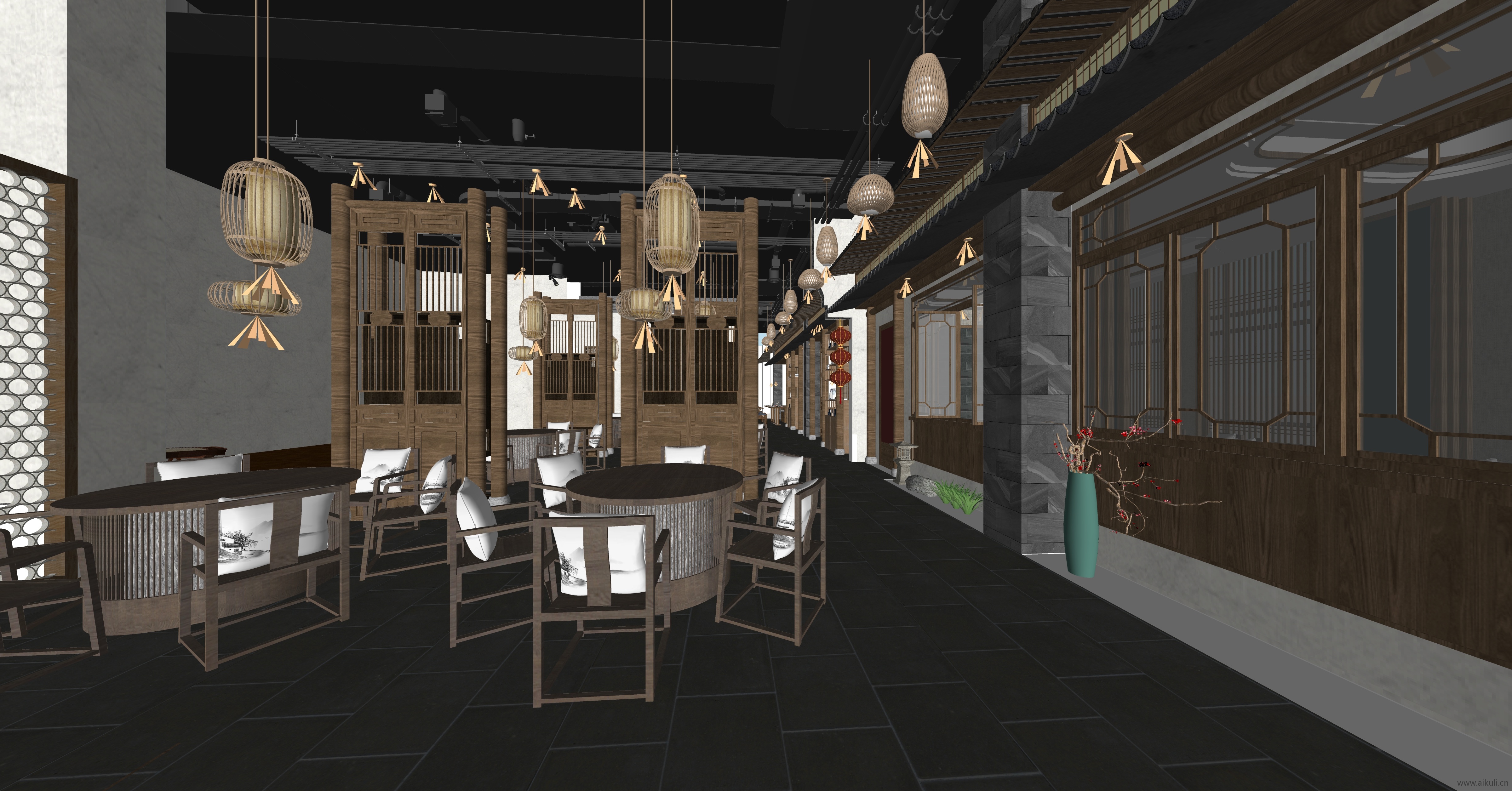 新中式餐厅SU模型  中餐厅