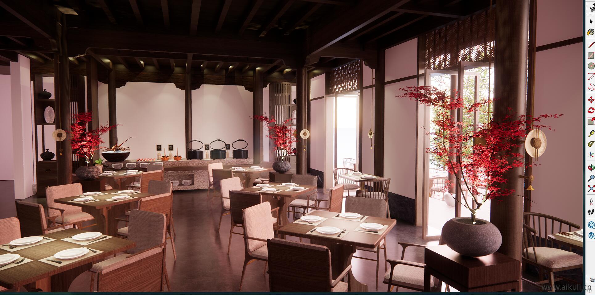 中式美食 餐厅SU模型