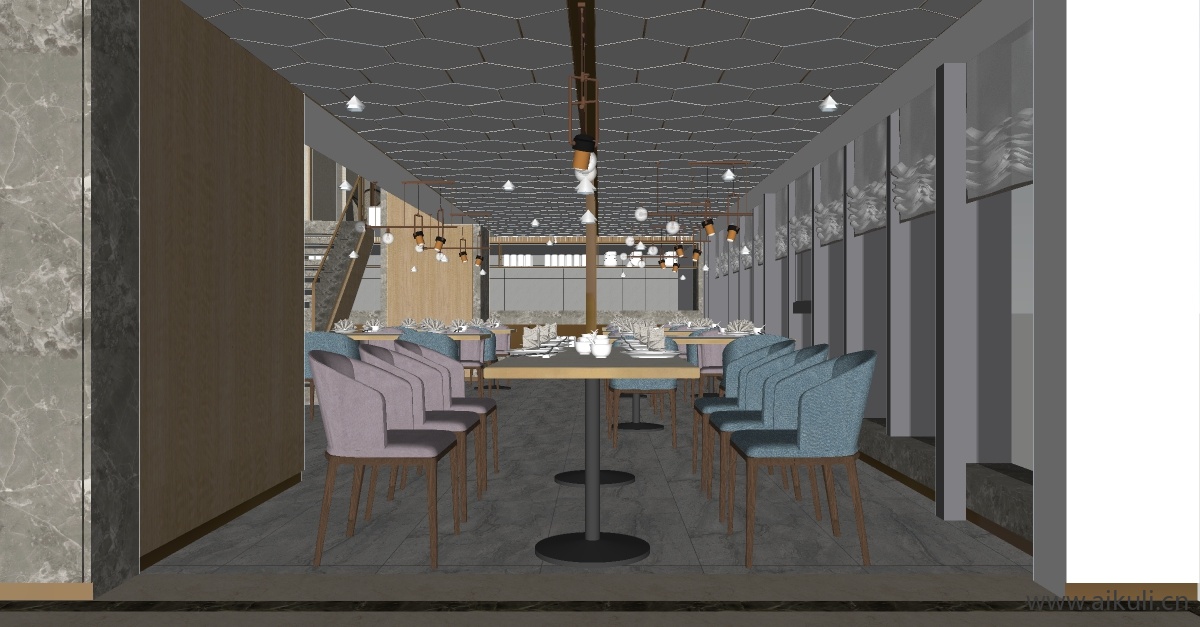 现代中餐厅会客厅 餐饮空间SU模型