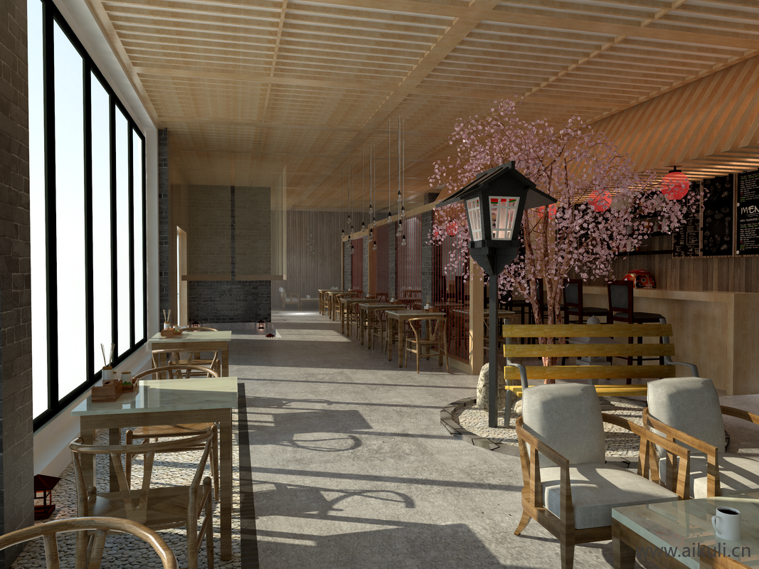 日式咖啡厅餐厅SU模型