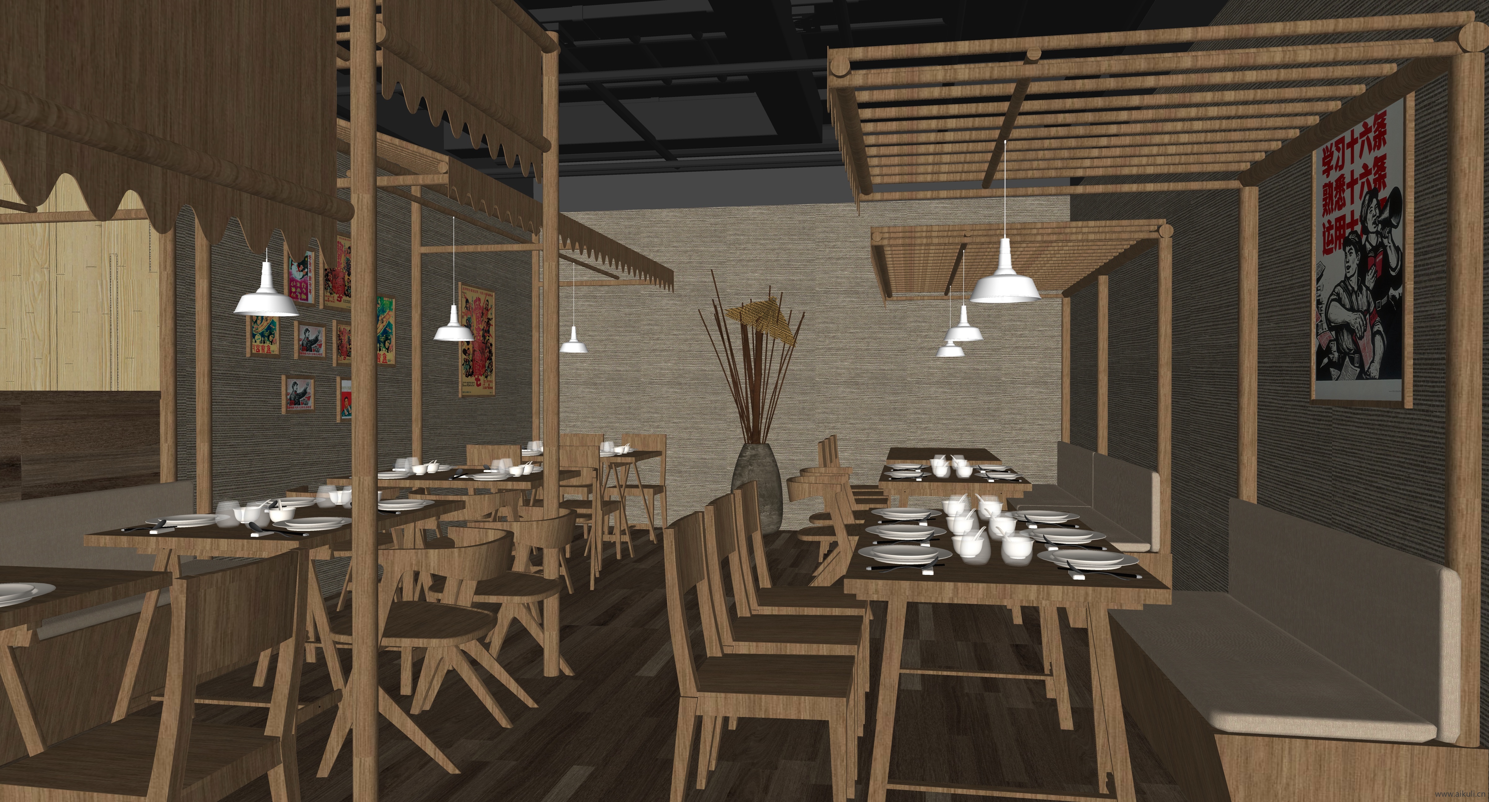 新中式 老火锅餐厅SU模型