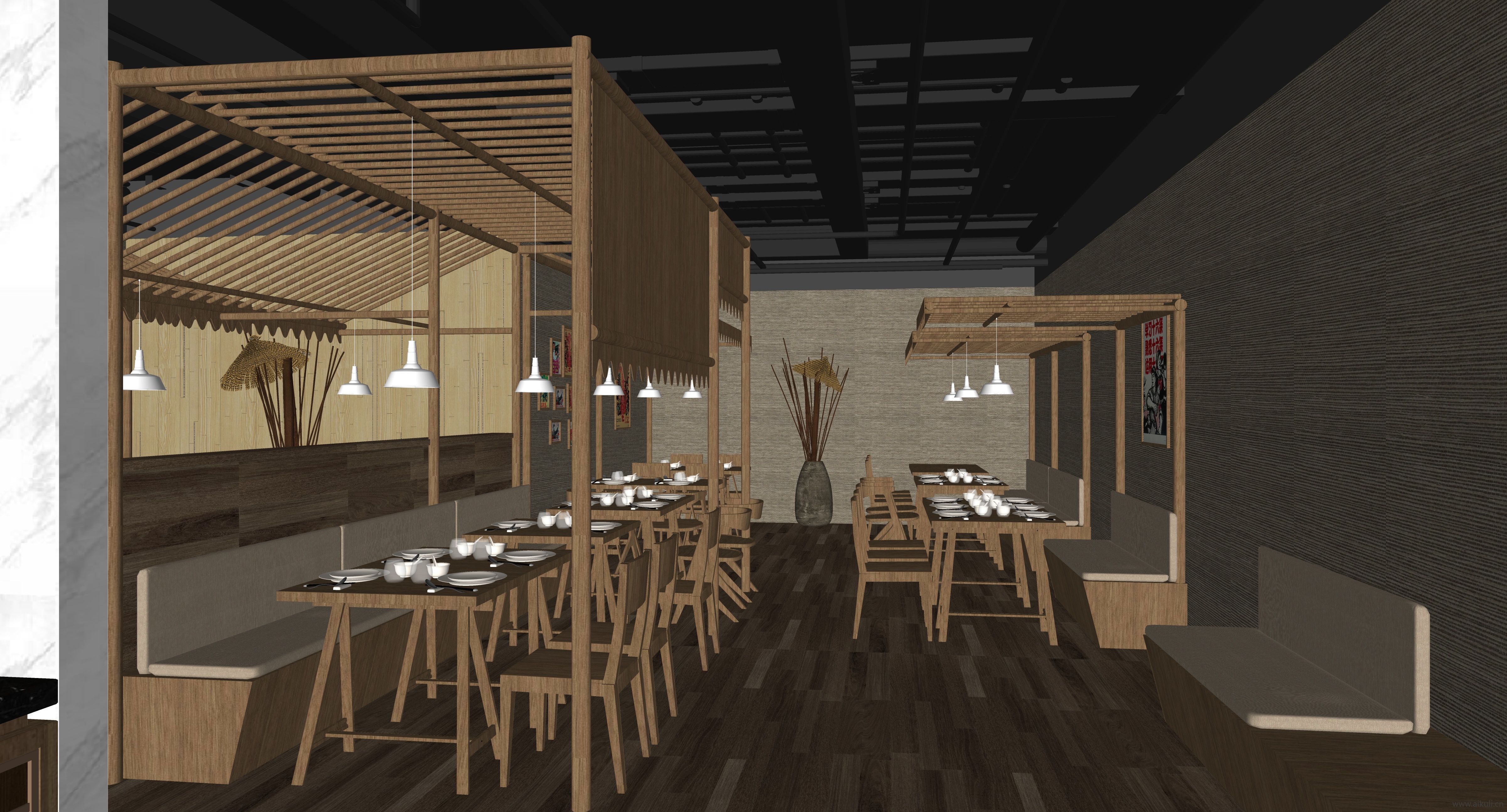 新中式 老火锅餐厅SU模型