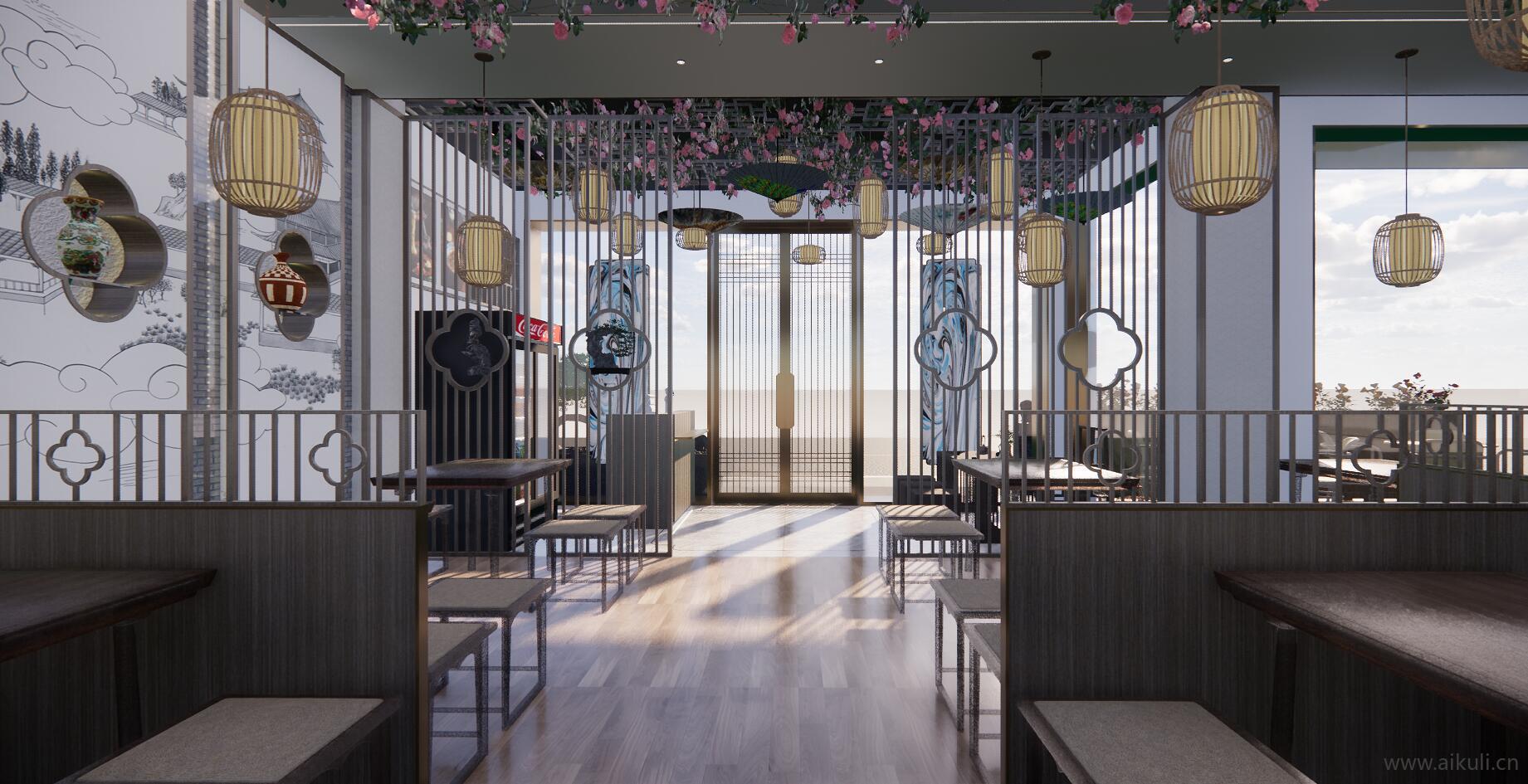 新中式餐厅 餐饮空间 餐厅家具SU模型