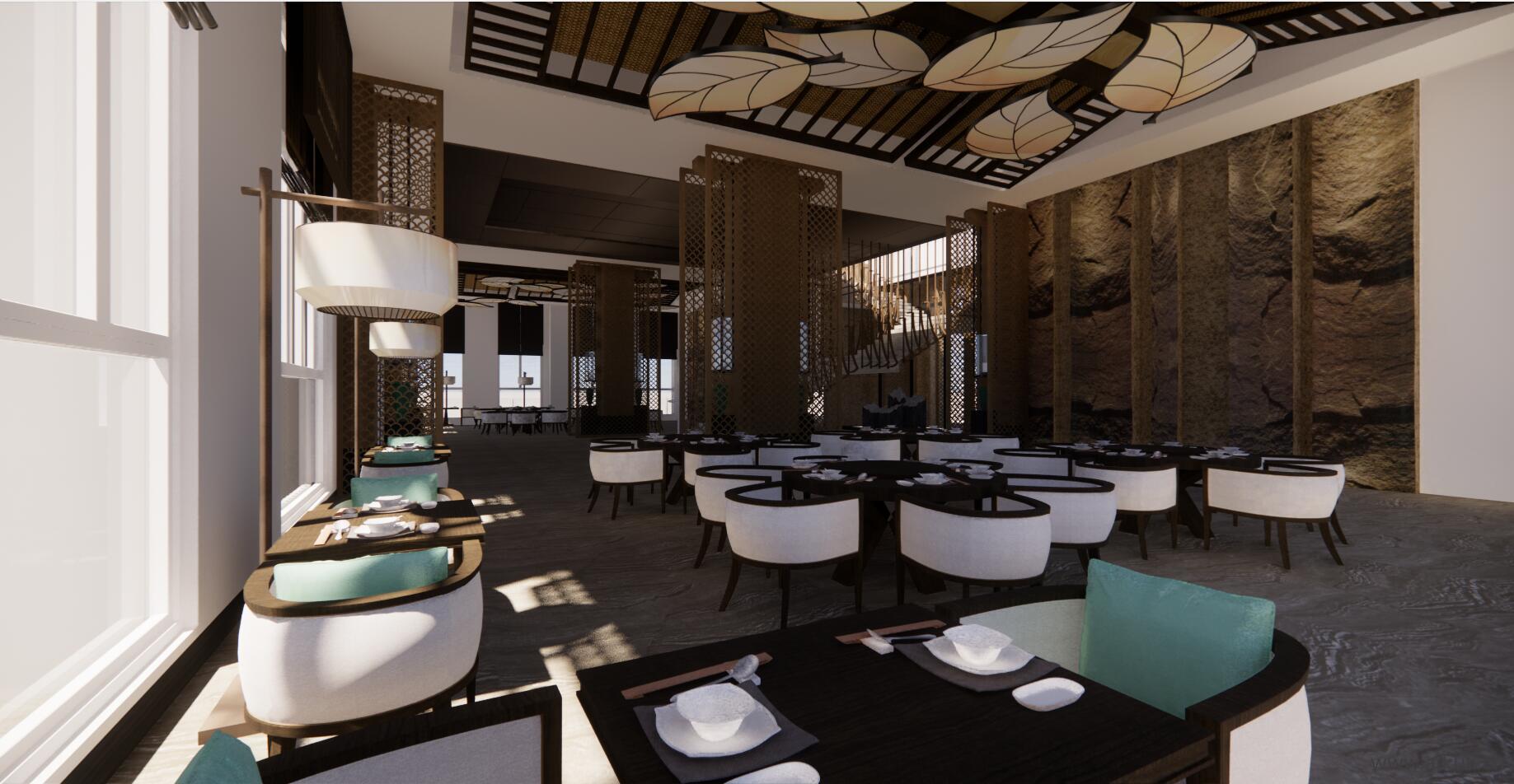 新中式高档餐厅SU模型
