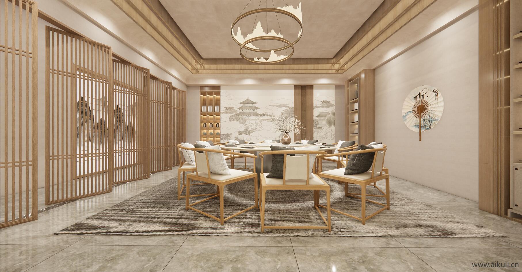 新中式餐桌椅 餐厅 包厢SU模型
