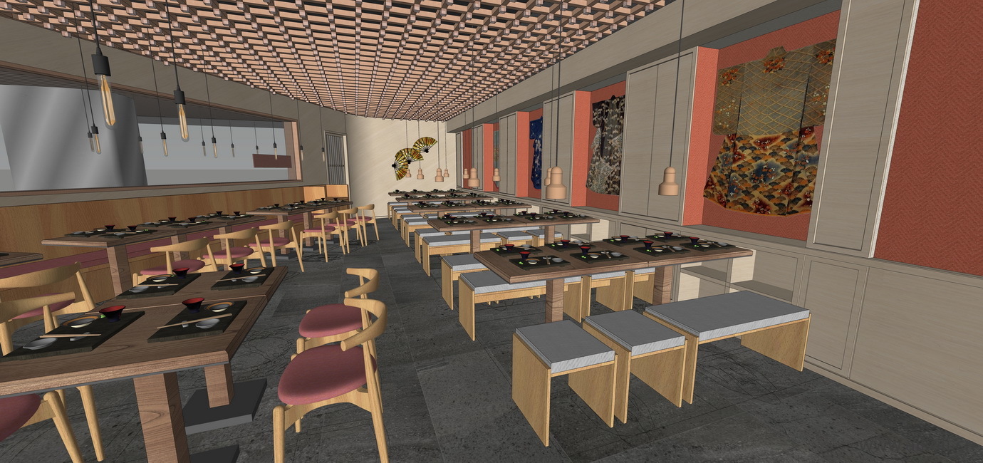 现代简约餐饮餐厅美食城SU模型