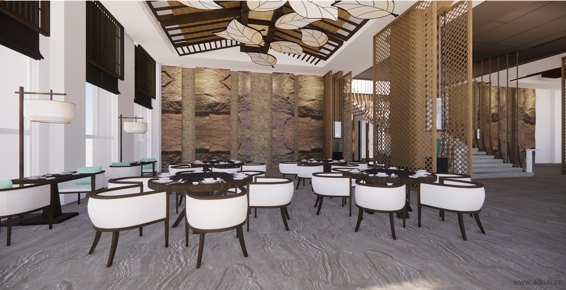 新中式高档餐厅SU模型