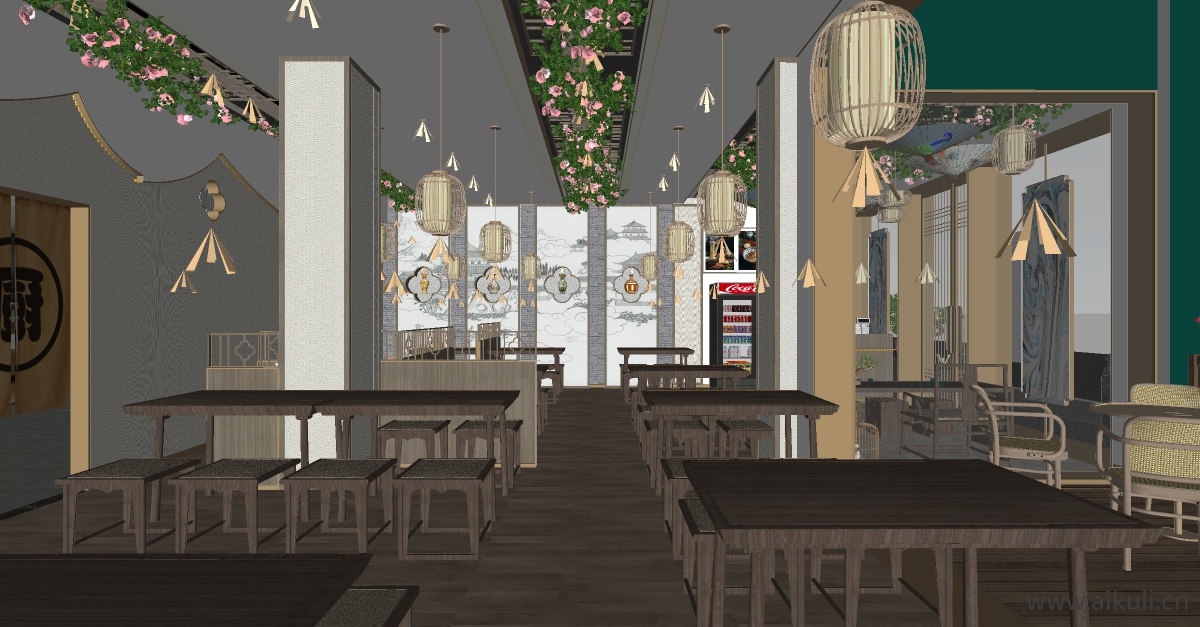新中式餐厅 餐饮空间 餐厅家具SU模型