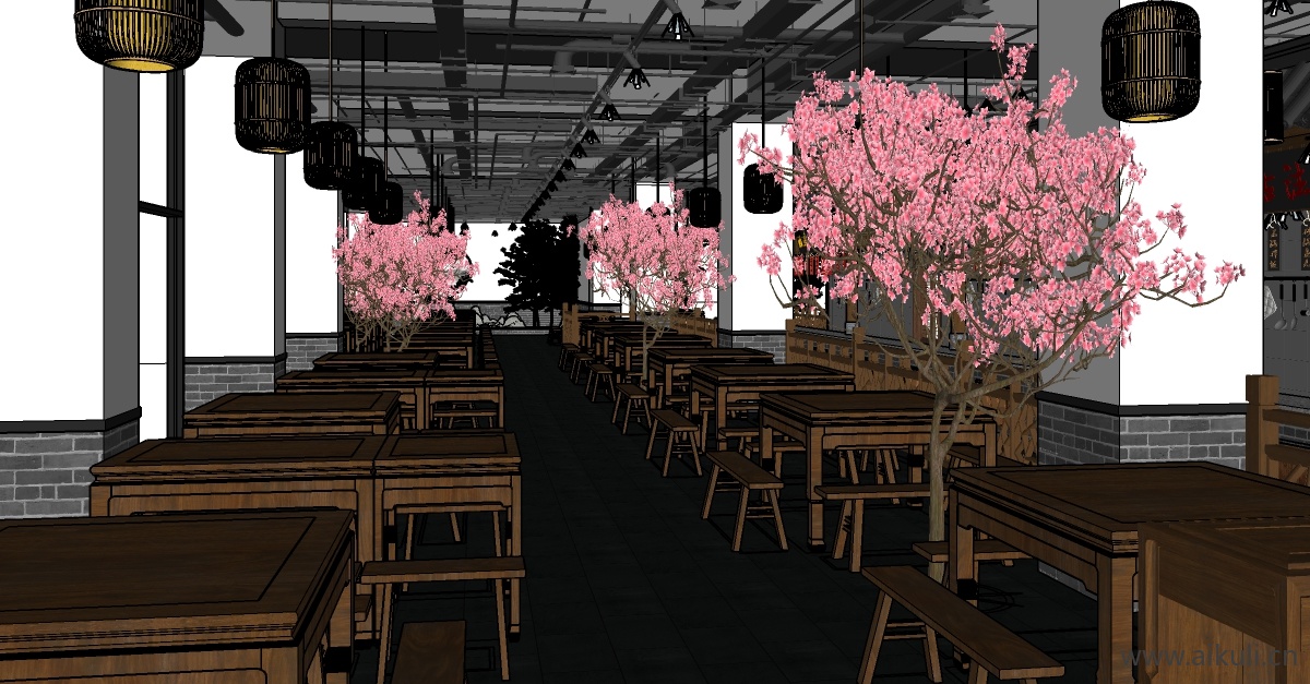 中式八仙桌 餐饮餐厅SU模型