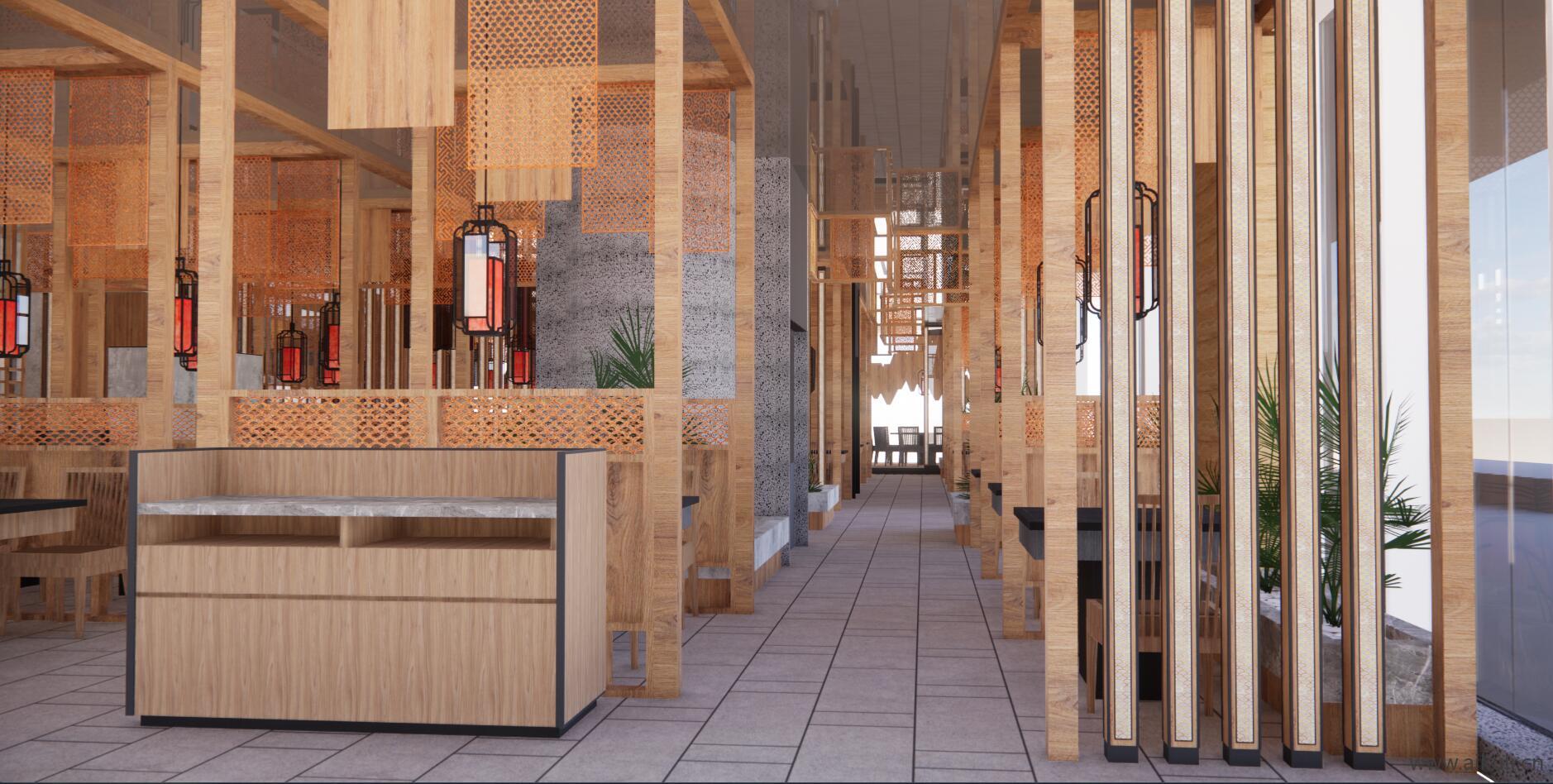 商铺美食城 新中式餐厅SU模型