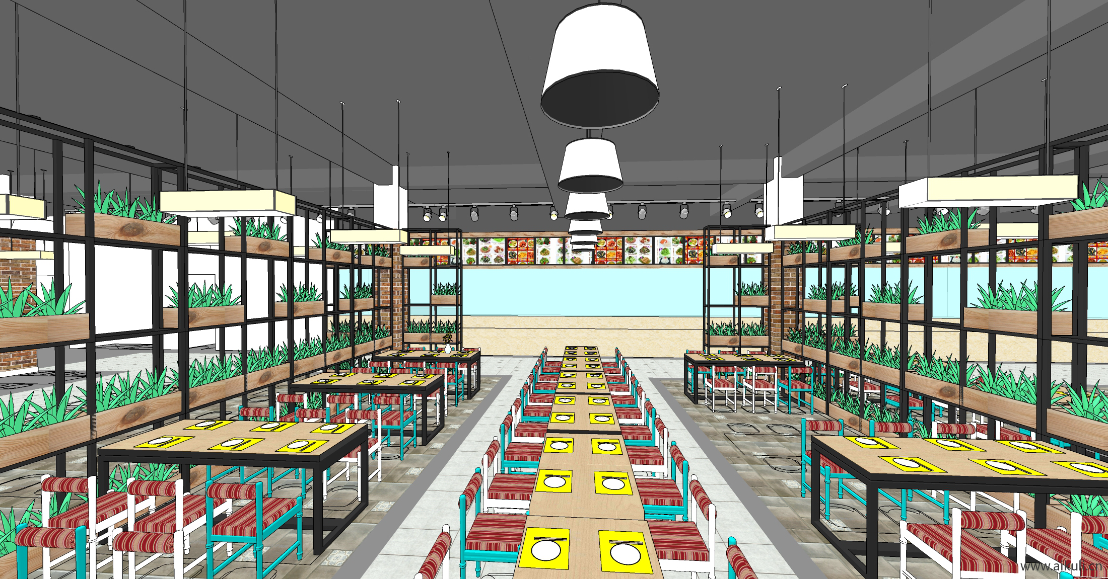 现代员工食堂 学生饭堂 教师餐厅W-SU模型