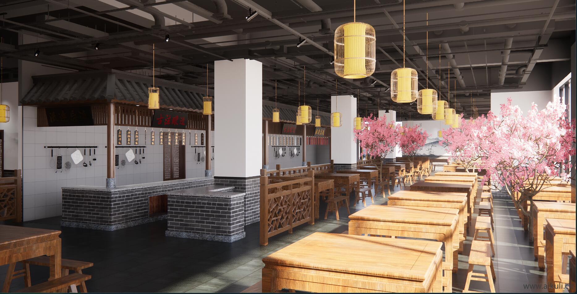 中式八仙桌 餐饮餐厅SU模型