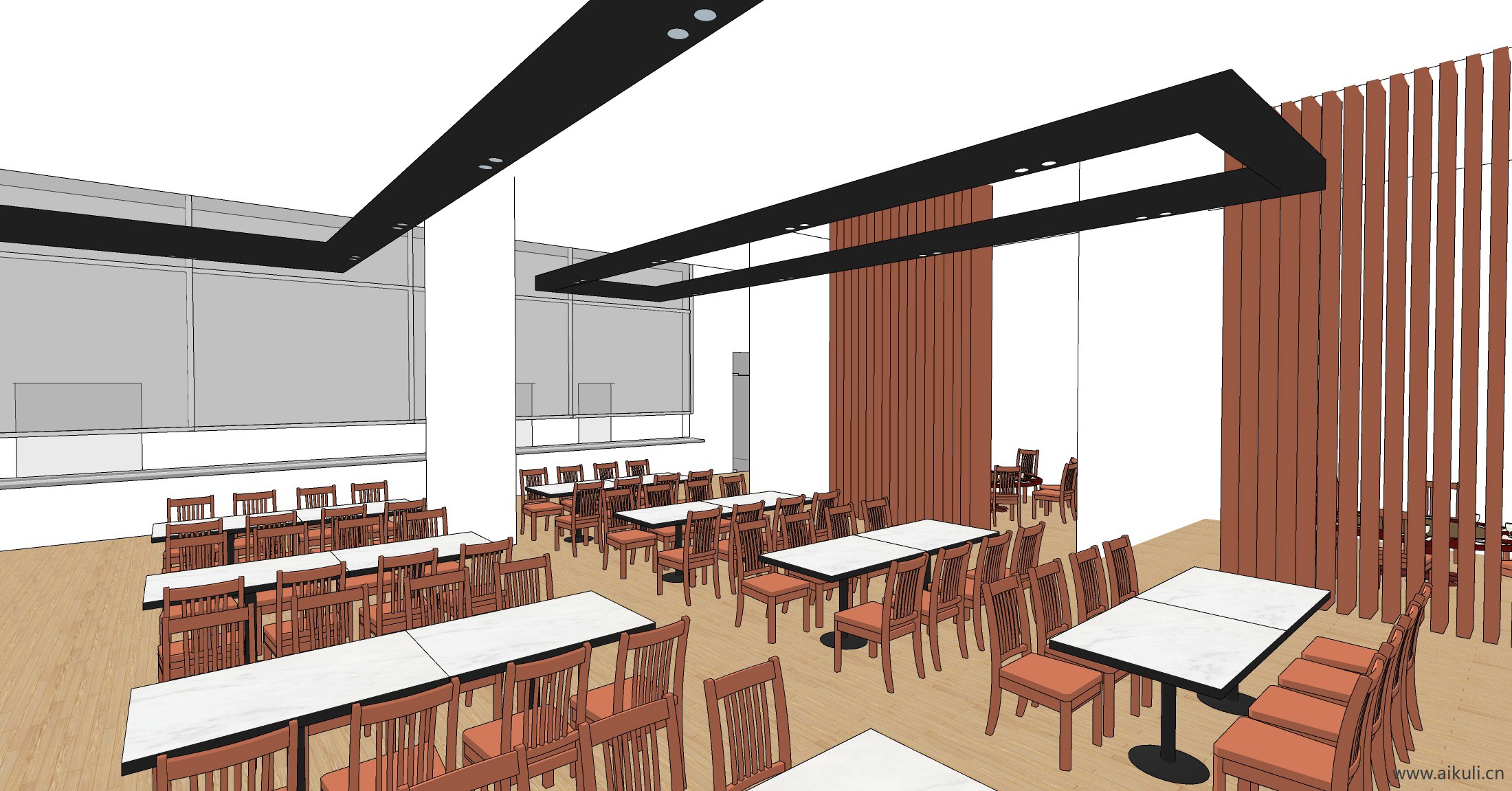 现代员工食堂 学生饭堂 教师餐厅Z-SU模型