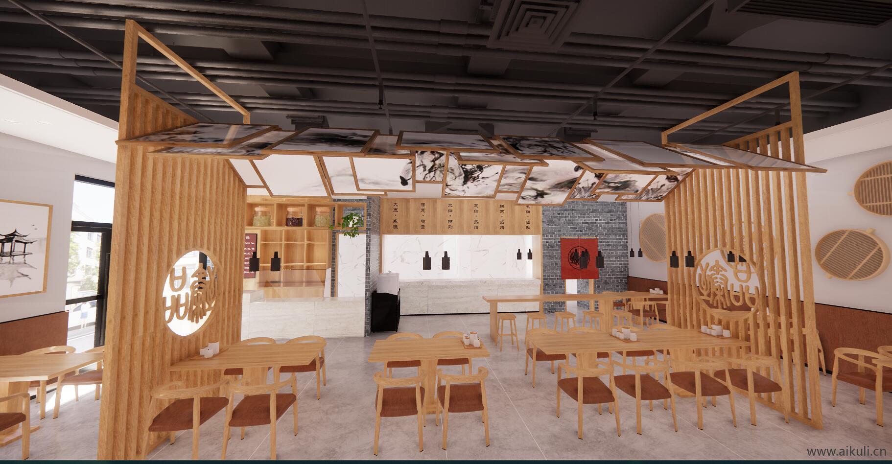 新中式餐厅 面馆SU模型