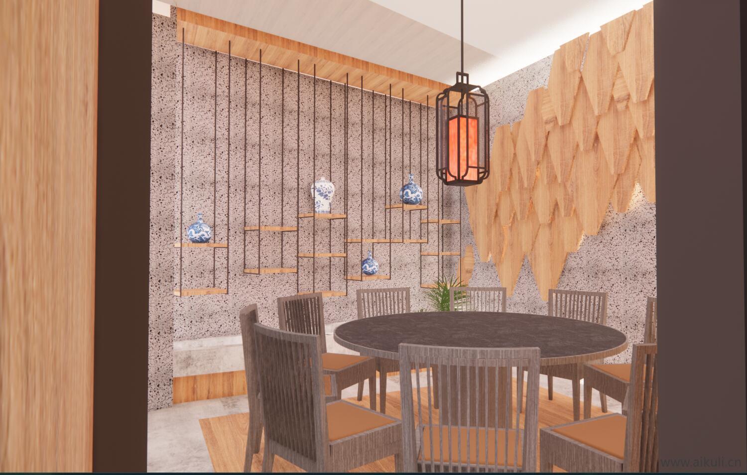 商铺美食城 新中式餐厅SU模型