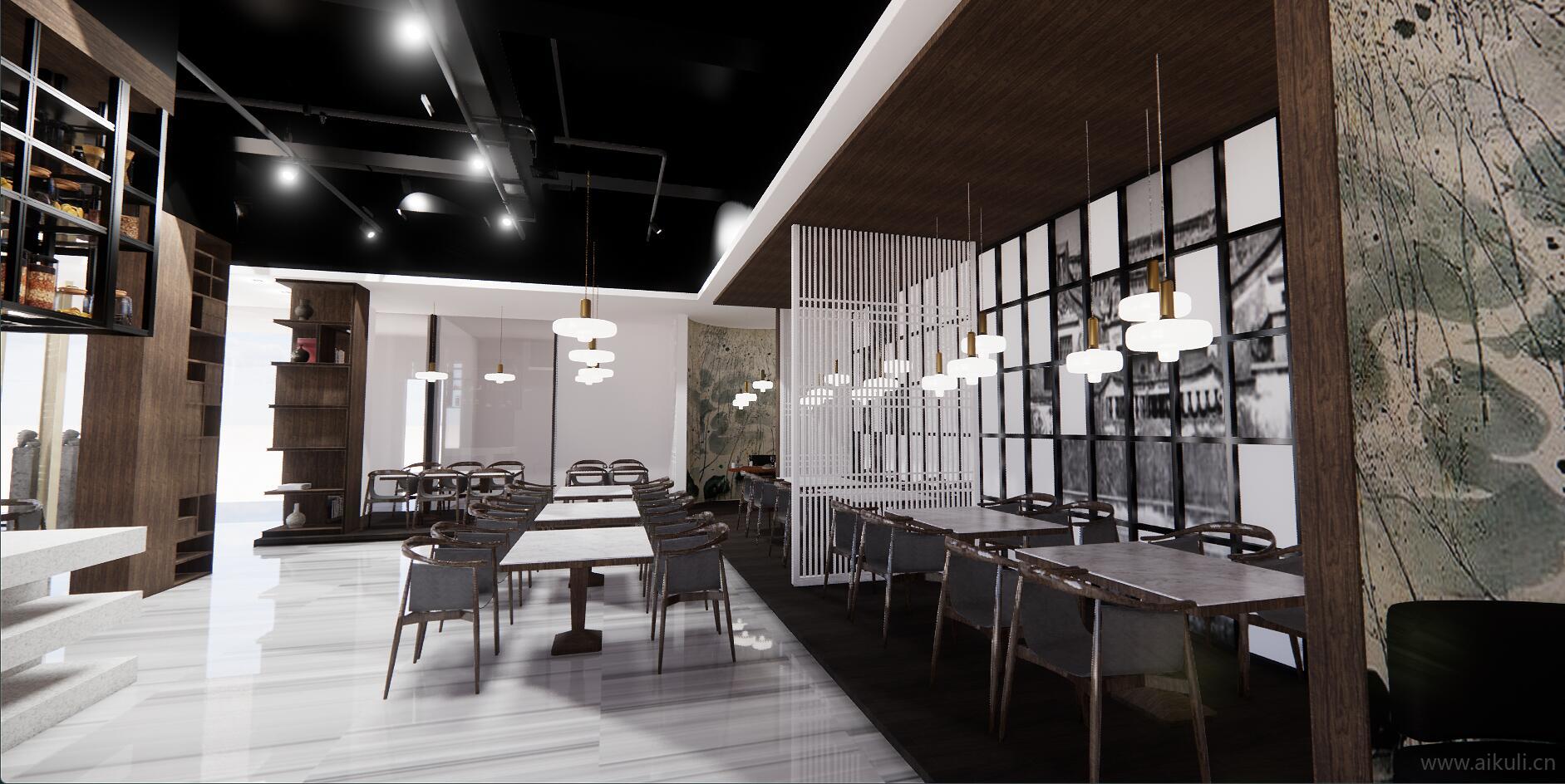 新中式 火锅店 餐厅SU模型