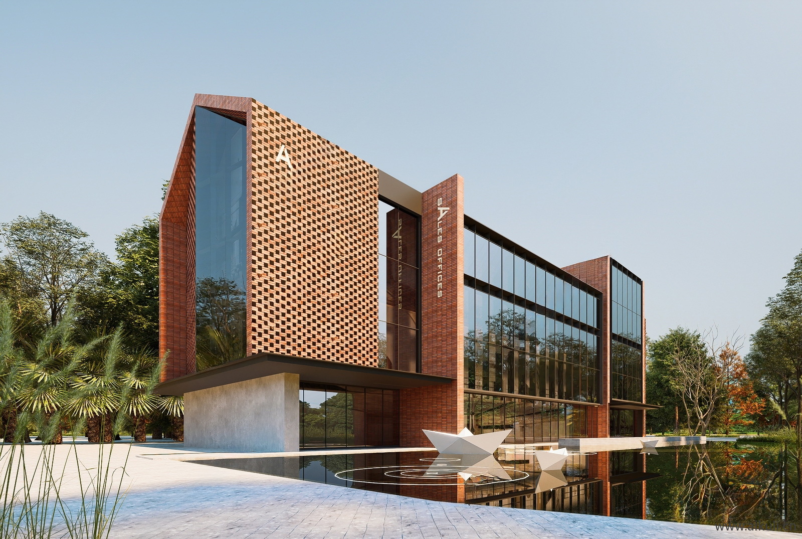 现代红砖建筑 艺术楼 特色红墙砖建筑D-SU模型