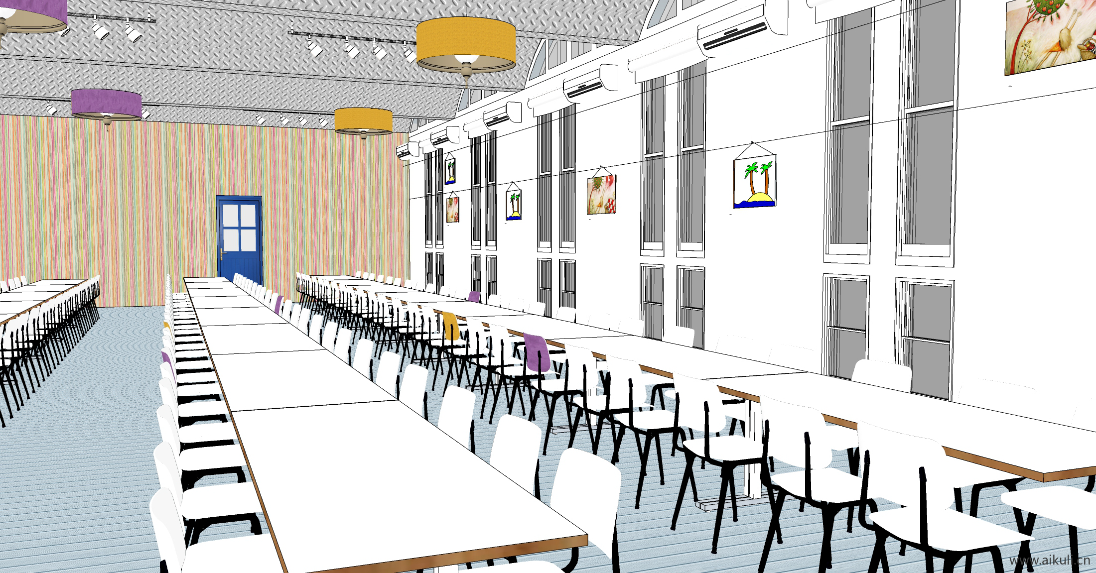 现代员工食堂 学生饭堂 教师餐厅Y-SU模型