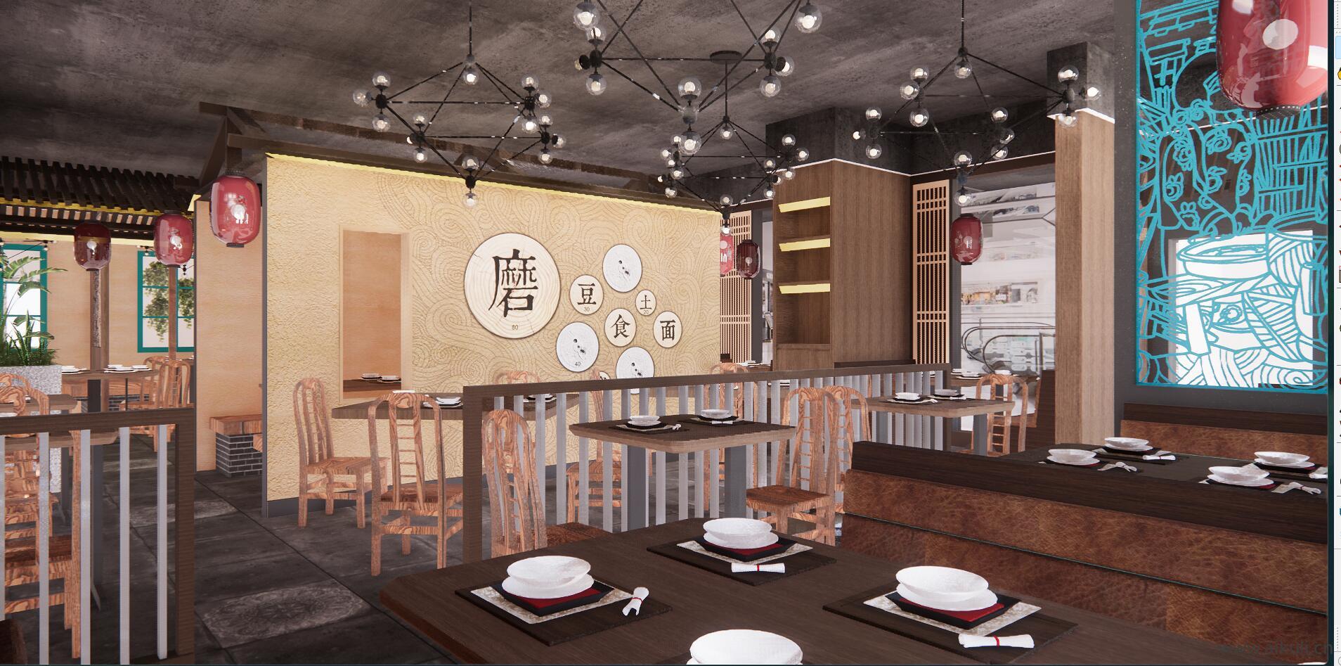 新中式粉面 餐饮餐厅SU模型