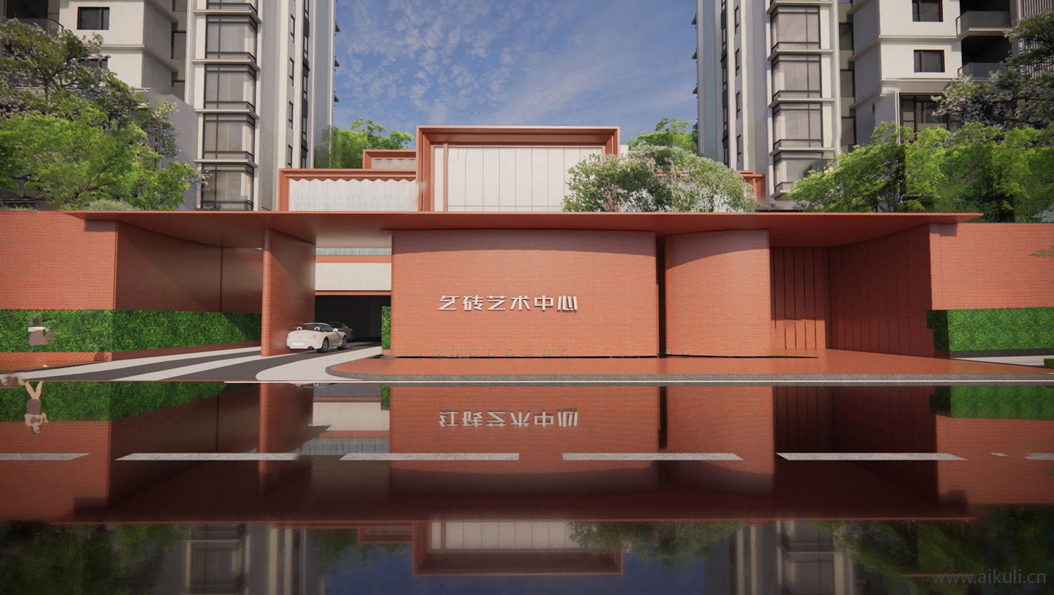 现代红砖建筑 艺术楼 特色红墙砖建筑F-SU模型