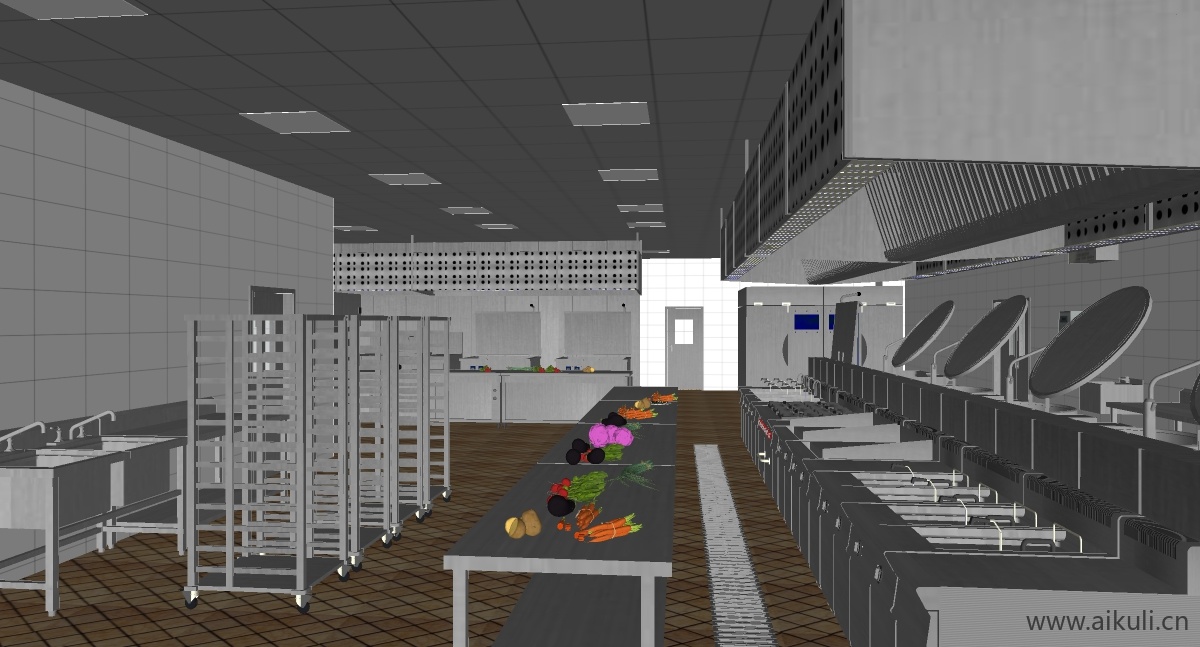 现代餐馆后厨_餐饮后厨_厨具_酒店后厨_商用厨房J-SU模型