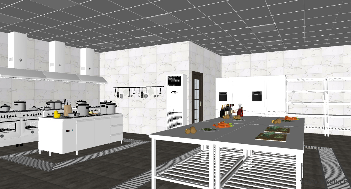 现代餐馆后厨_餐饮后厨_厨具_酒店后厨_商用厨房E-SU模型