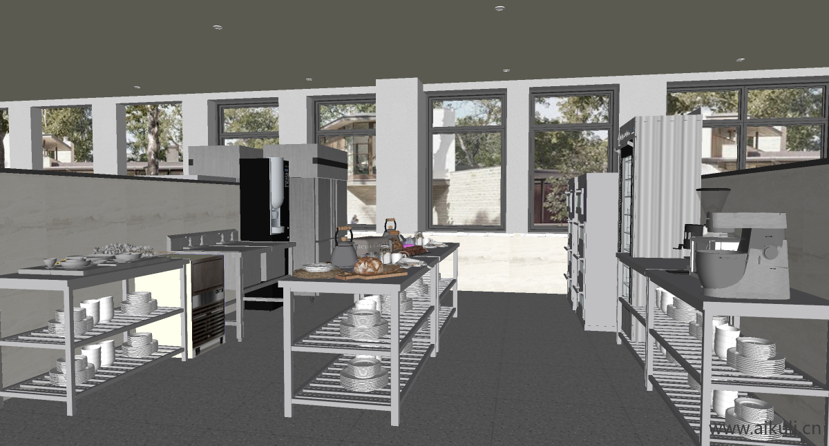 现代餐饮厨具酒店中央厨房后厨商用厨房D-SU模型