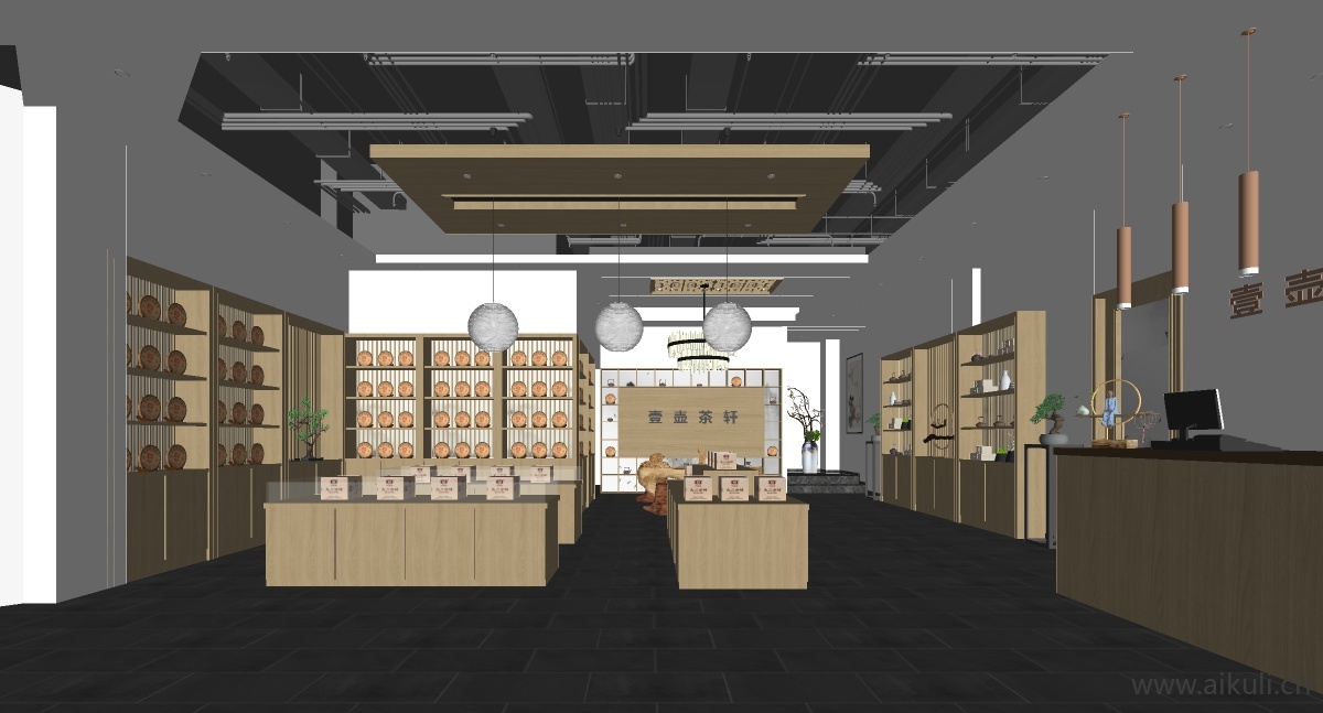新中式茶室 茶礼品专卖店 茶具茶柜 茶叶专卖店茶具茶叶饰品摆件礼品包装D-SU模型