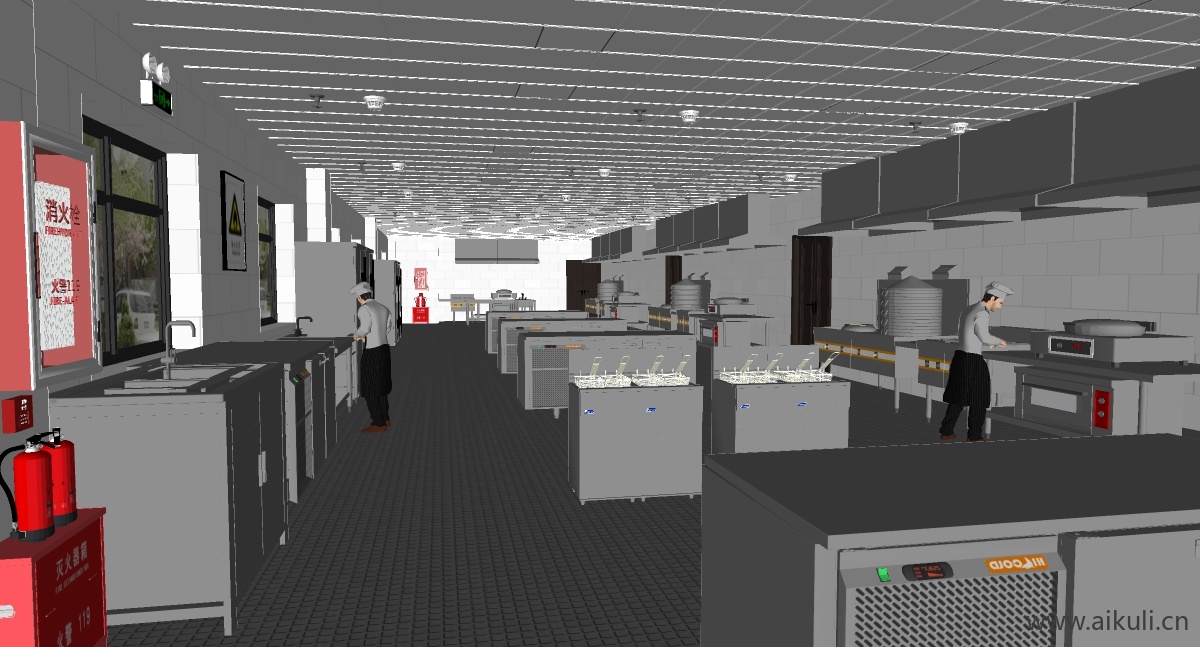 现代餐馆后厨_餐饮后厨_厨具SU模型