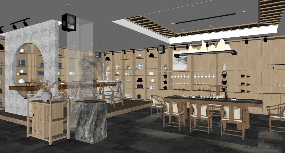 新中式茶叶店 展厅 展示柜 店铺 茶叶专卖店G-SU模型SU模型