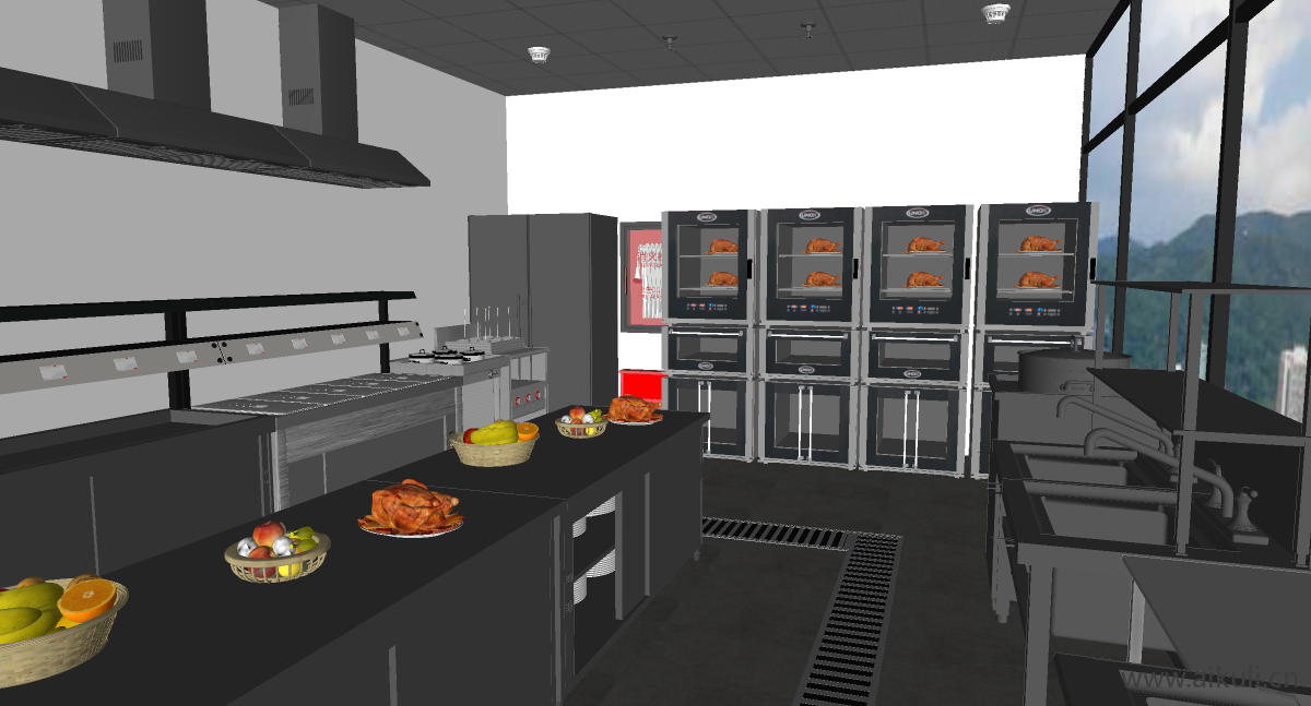 现代餐馆后厨_餐饮后厨_厨具_酒店后厨_商用厨房C-SU模型