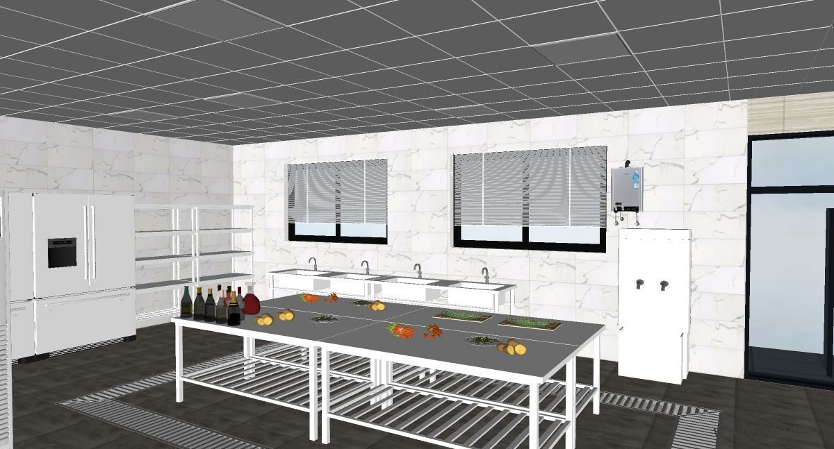 现代餐馆后厨_餐饮后厨_厨具_酒店后厨_商用厨房E-SU模型
