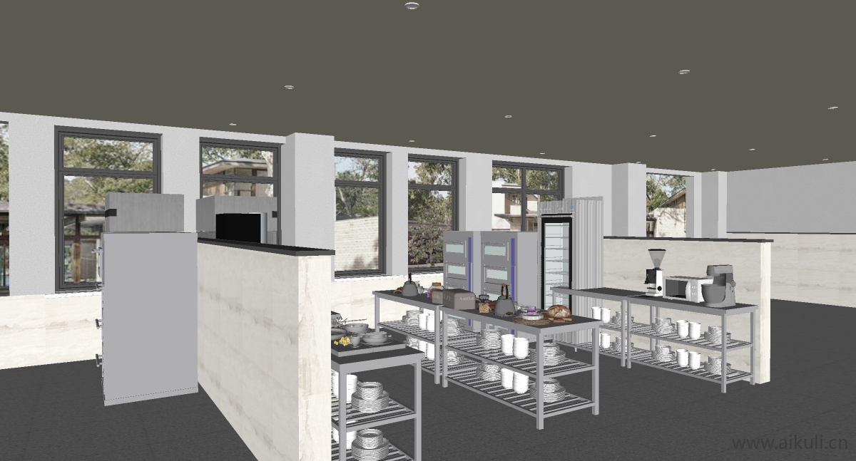 现代餐饮厨具酒店中央厨房后厨商用厨房D-SU模型