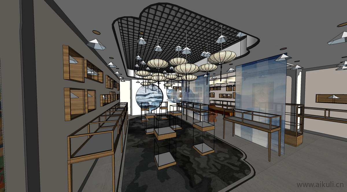 茶叶茶具专卖店SU模型