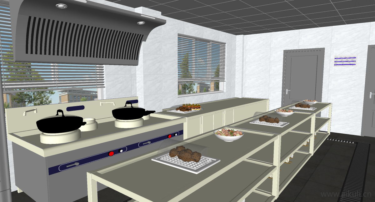现代餐饮厨具酒店中央厨房后厨商用厨房H-SU模型